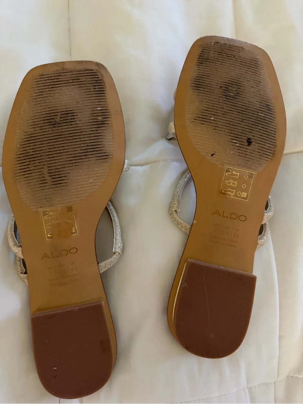 ALDO Tan Slide Sandals with Iridescent Crystal Accents